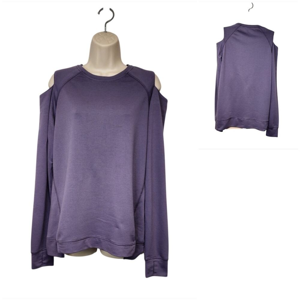 BCG Women's Long Sleeve Cold Shoulder Activewear Workout Gym Sweatshirt Purple M